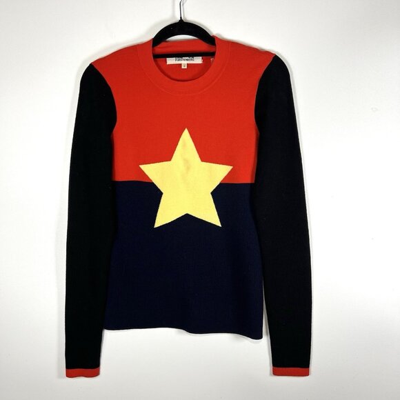 Diane Von Furstenberg‎ Women's Small Wool Vintage Star Sweater Color block - Picture 1 of 8